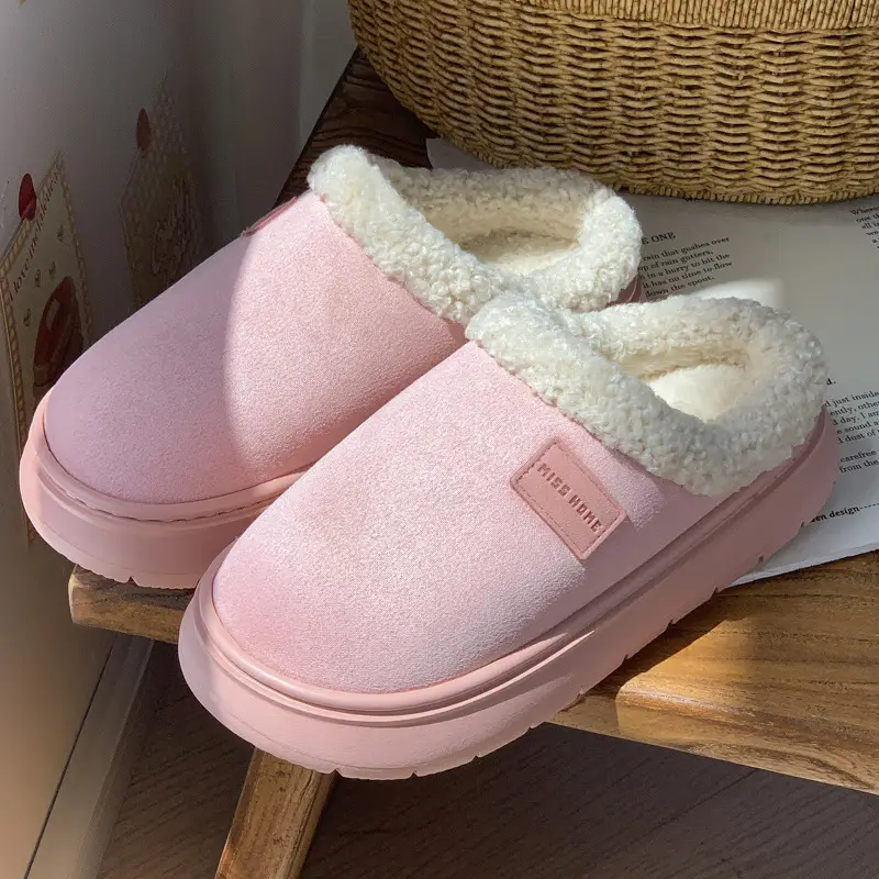 New Solid Color Thick-Soled Slippers for Women, Autumn and Winter Couples Home Fleece-Lined Warm Anti-Slip Cotton Slippers for Men - Image 7