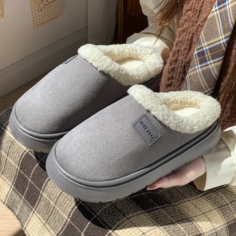New Solid Color Thick-Soled Slippers for Women, Autumn and Winter Couples Home Fleece-Lined Warm Anti-Slip Cotton Slippers for Men - Image 8