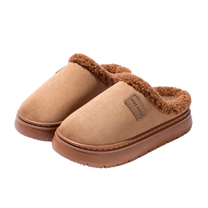 New Solid Color Thick-Soled Slippers for Women, Autumn and Winter Couples Home Fleece-Lined Warm Anti-Slip Cotton Slippers for Men - Image 3
