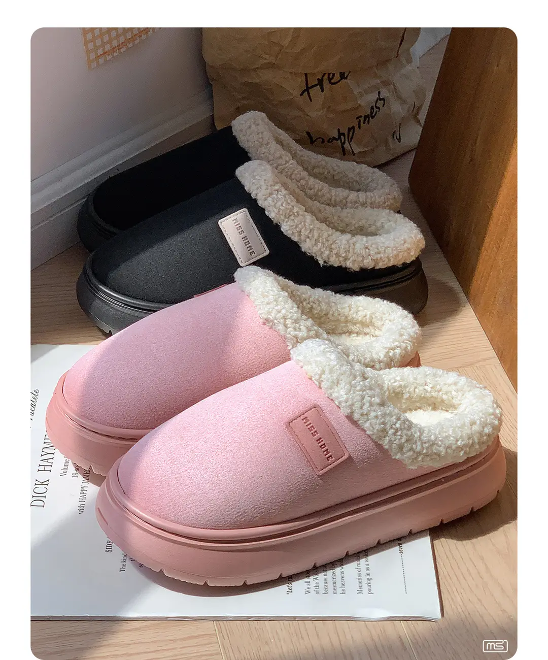 New Solid Color Thick-Soled Slippers for Women, Autumn and Winter Couples Home Fleece-Lined Warm Anti-Slip Cotton Slippers for Men — feature 7
