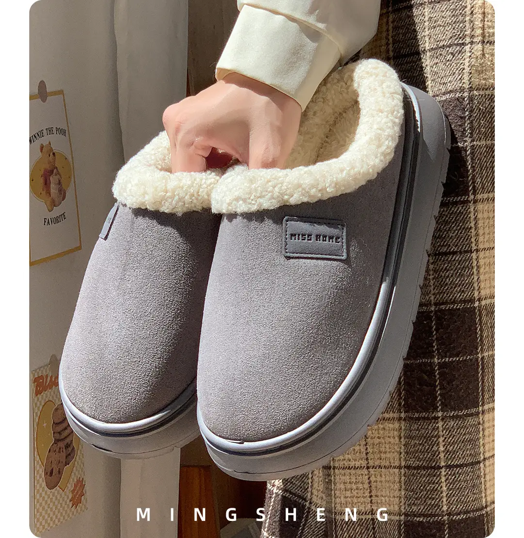 New Solid Color Thick-Soled Slippers for Women, Autumn and Winter Couples Home Fleece-Lined Warm Anti-Slip Cotton Slippers for Men — feature 9