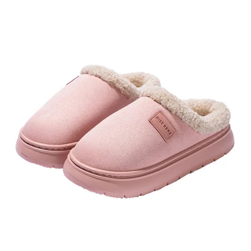 New Solid Color Thick-Soled Slippers for Women, Autumn and Winter Couples Home Fleece-Lined Warm Anti-Slip Cotton Slippers for Men - Image 2