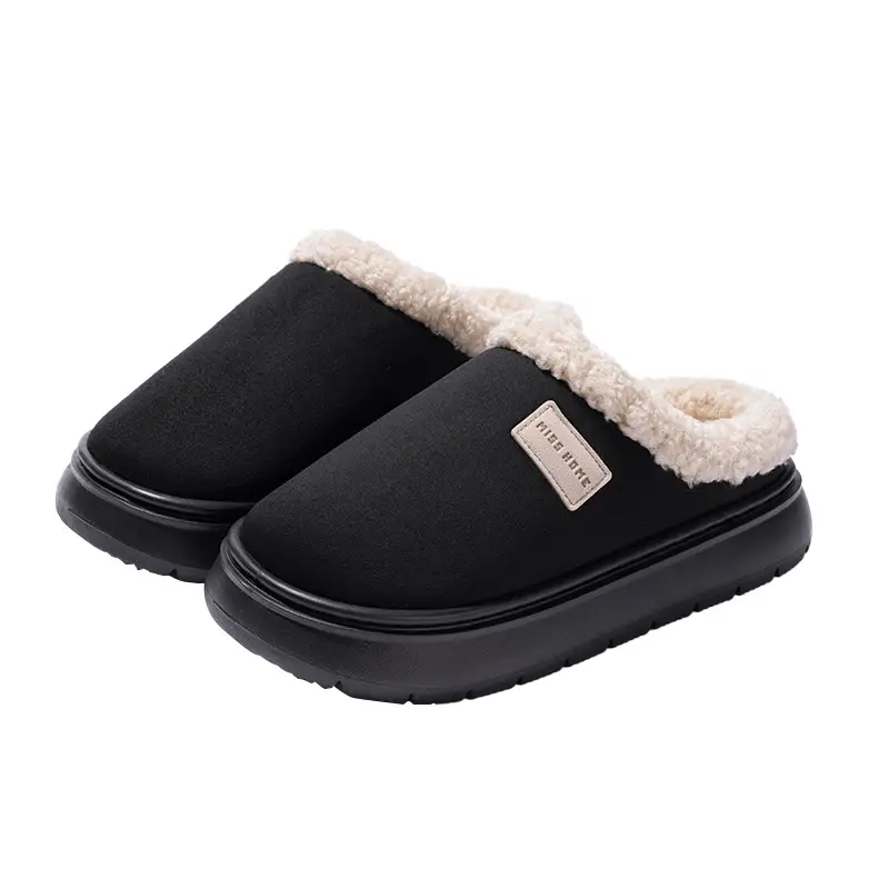 New Solid Color Thick-Soled Slippers for Women, Autumn and Winter Couples Home Fleece-Lined Warm Anti-Slip Cotton Slippers for Men - Image 4