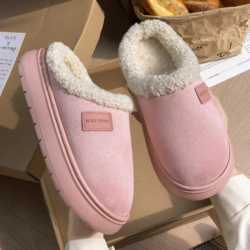 Cross-Border Cotton Slippers for Women in Autumn and Winter, Warm Thick-Soled Non-Slip Slippers for Couples, Thick Plush and Comfortable Winter Slippers