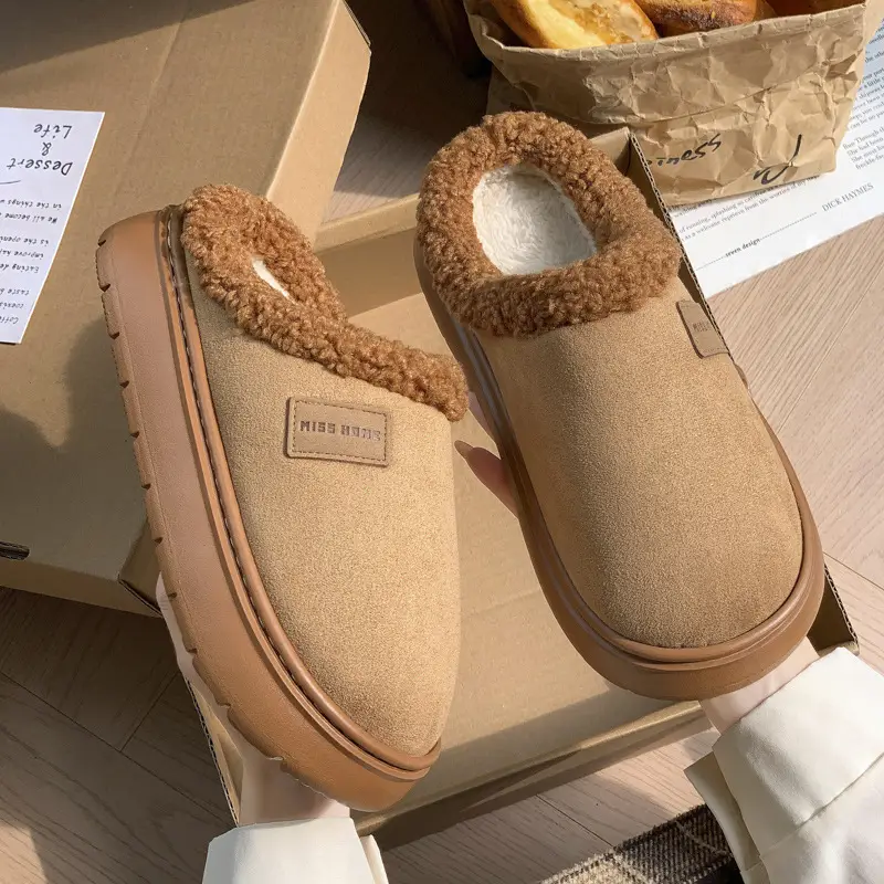 Cross-Border Cotton Slippers for Women in Autumn and Winter, Warm Thick-Soled Non-Slip Slippers for Couples, Thick Plush and Comfortable Winter Slippers