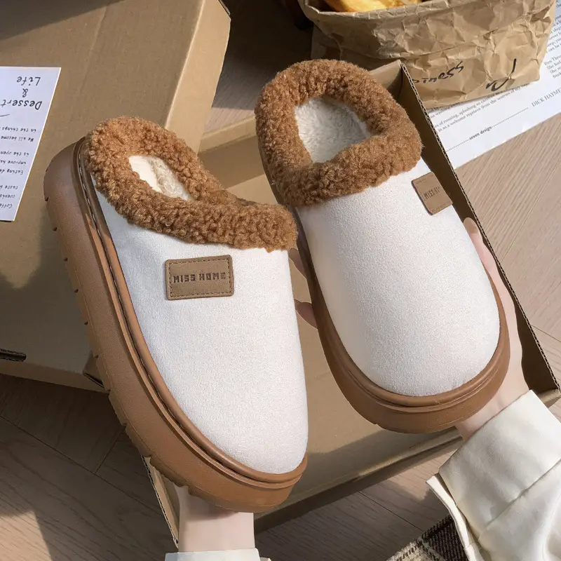 Cross-Border Cotton Slippers for Women in Autumn and Winter, Warm Thick-Soled Non-Slip Slippers for Couples, Thick Plush and Comfortable Winter Slippers