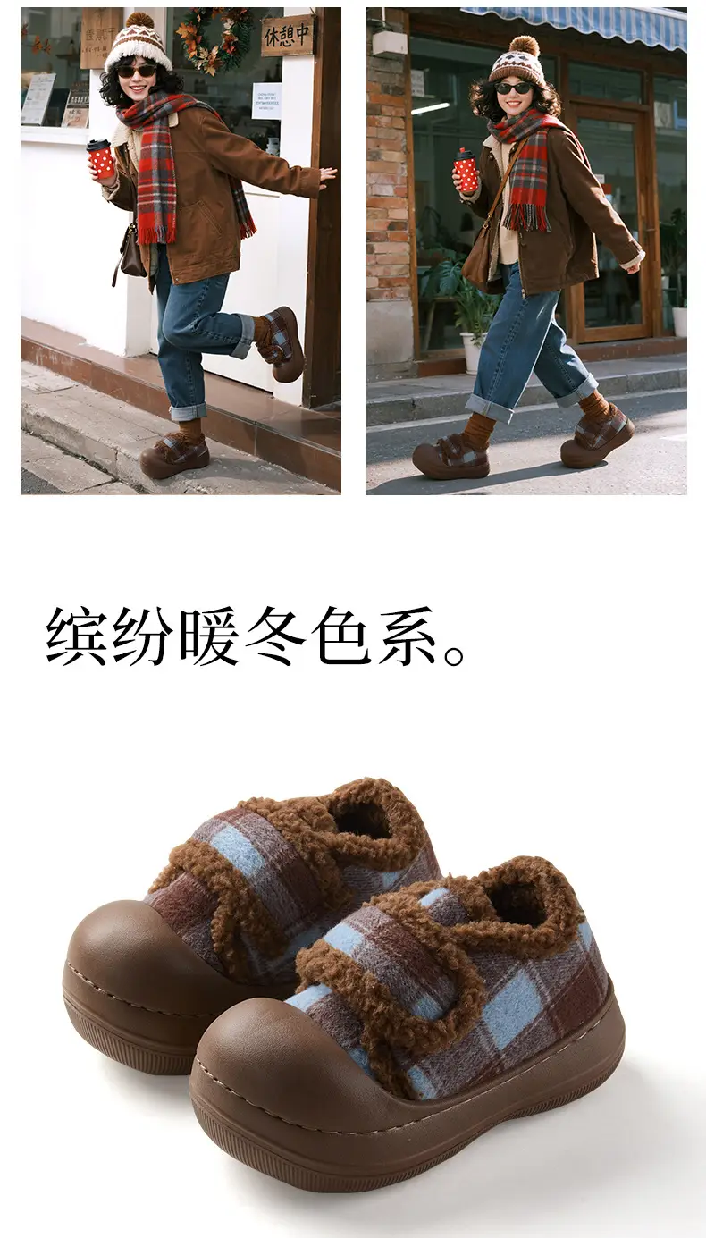 Qidan Shoe Factory Cotton Slippers for Women Winter Korean Style Outer Wear Fleece-Lined to Heattech and Non-Slip Indoor Home Use with Heel — feature 8