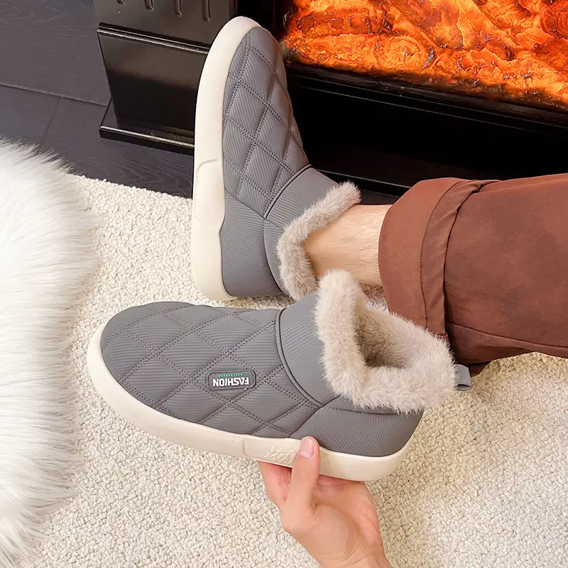 Women's Winter Cotton Shoes with Velvet Heel and Outer Wear Low-Top Warm Thick-Soled Waterproof and Non-Slip Indoor Furniture Soft-Soled Snow Boots