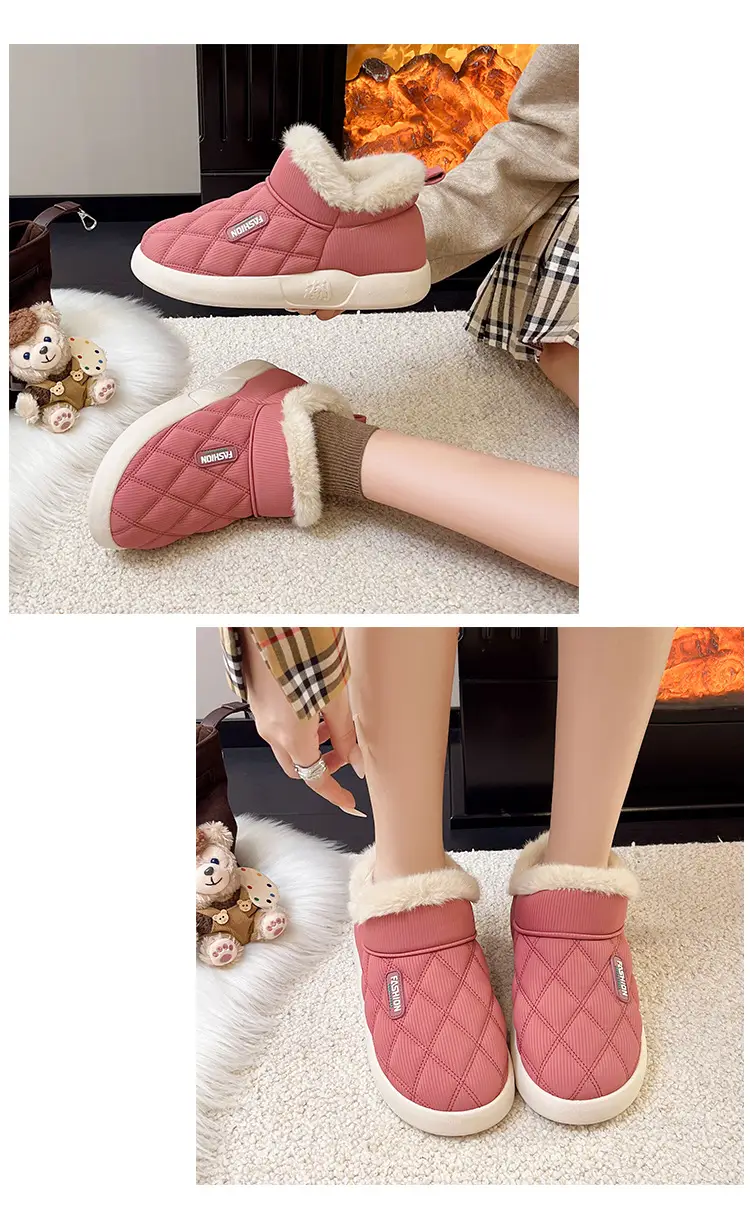 Women's Winter Cotton Shoes with Velvet Heel and Outer Wear Low-Top Warm Thick-Soled Waterproof and Non-Slip Indoor Furniture Soft-Soled Snow Boots — feature 11