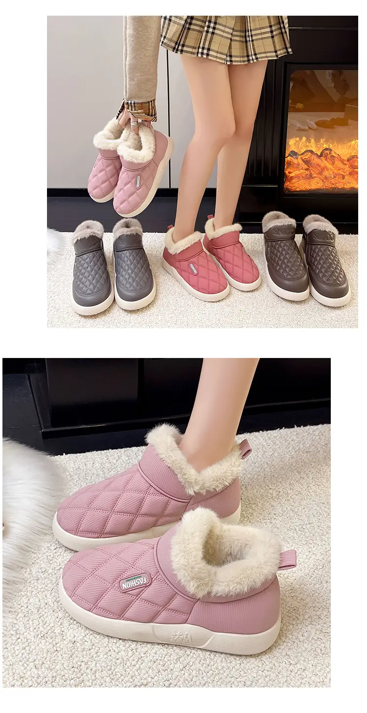 Women's Winter Cotton Shoes with Velvet Heel and Outer Wear Low-Top Warm Thick-Soled Waterproof and Non-Slip Indoor Furniture Soft-Soled Snow Boots — feature 13