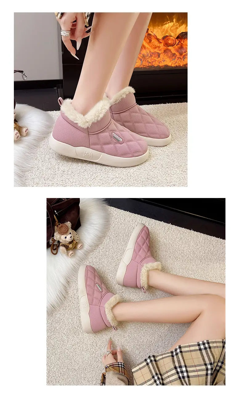 Women's Winter Cotton Shoes with Velvet Heel and Outer Wear Low-Top Warm Thick-Soled Waterproof and Non-Slip Indoor Furniture Soft-Soled Snow Boots — feature 14