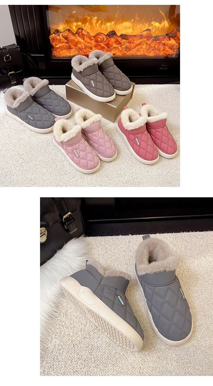 Women's Winter Cotton Shoes with Velvet Heel and Outer Wear Low-Top Warm Thick-Soled Waterproof and Non-Slip Indoor Furniture Soft-Soled Snow Boots — feature 17
