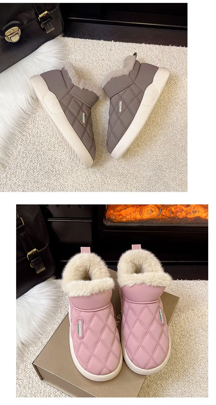 Women's Winter Cotton Shoes with Velvet Heel and Outer Wear Low-Top Warm Thick-Soled Waterproof and Non-Slip Indoor Furniture Soft-Soled Snow Boots — feature 18
