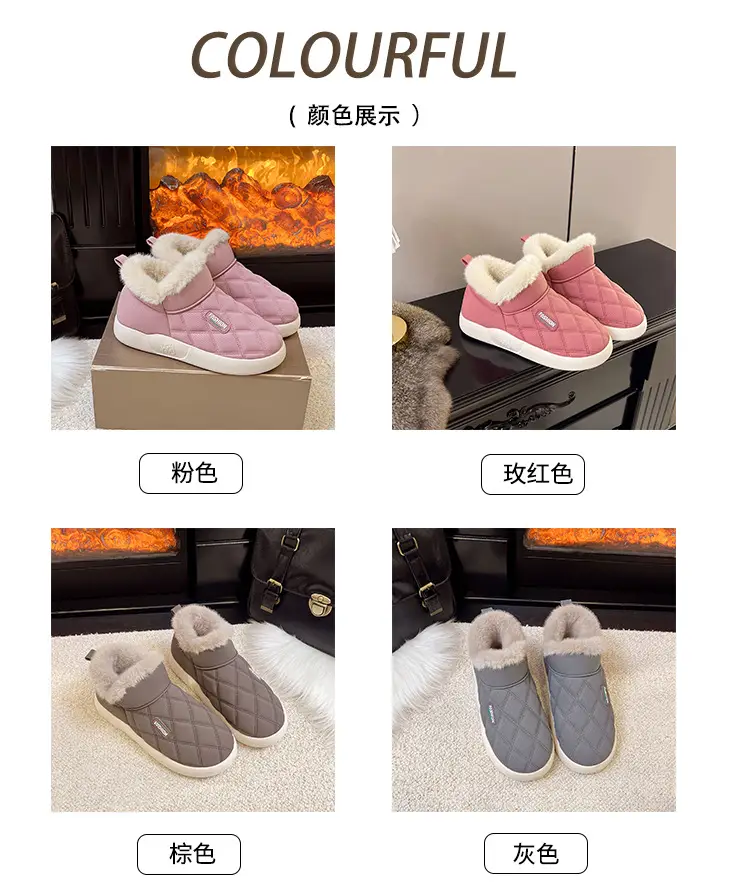 Women's Winter Cotton Shoes with Velvet Heel and Outer Wear Low-Top Warm Thick-Soled Waterproof and Non-Slip Indoor Furniture Soft-Soled Snow Boots — feature 3