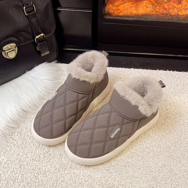 Women's Winter Cotton Shoes with Velvet Heel and Outer Wear Low-Top Warm Thick-Soled Waterproof and Non-Slip Indoor Furniture Soft-Soled Snow Boots