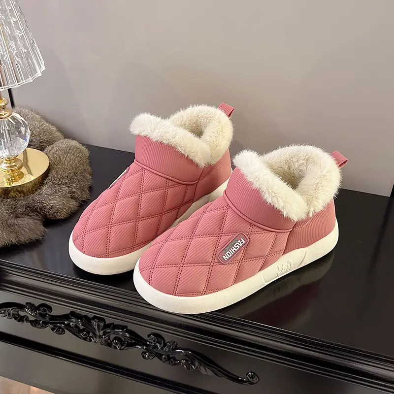 Women's Winter Cotton Shoes with Velvet Heel and Outer Wear Low-Top Warm Thick-Soled Waterproof and Non-Slip Indoor Furniture Soft-Soled Snow Boots
