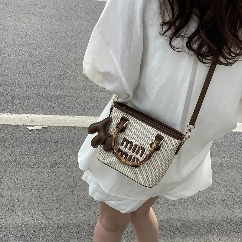 Women's Straw Bamboo Vegetable Basket Bag with Crossbody Strap - Image 8
