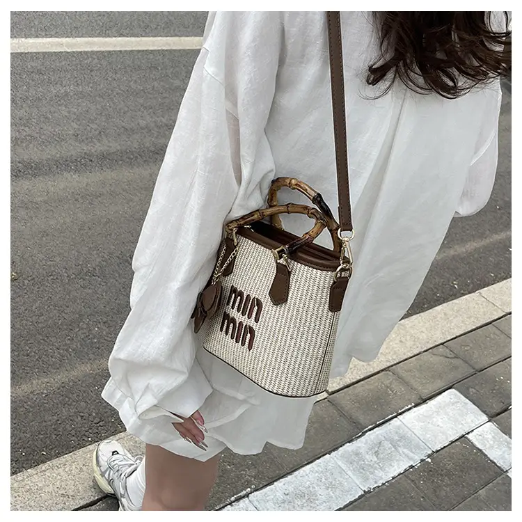 Women's Straw Bamboo Vegetable Basket Bag with Crossbody Strap — feature 13