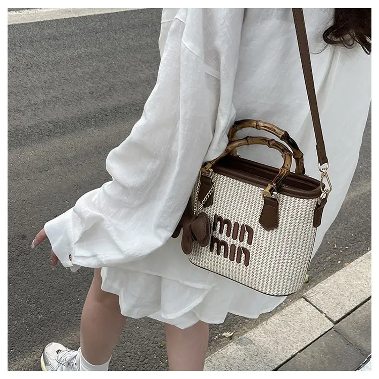 Women's Straw Bamboo Vegetable Basket Bag with Crossbody Strap — feature 14