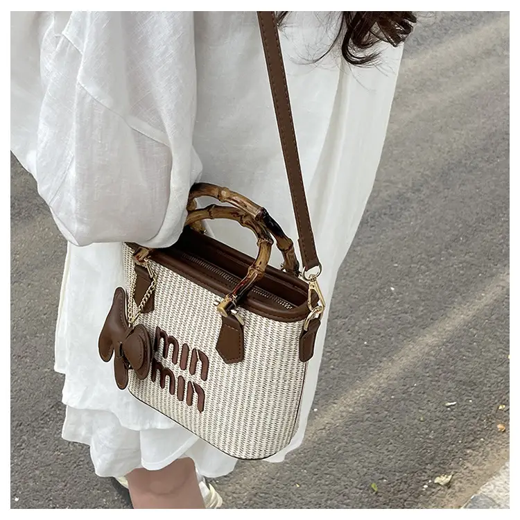 Women's Straw Bamboo Vegetable Basket Bag with Crossbody Strap — feature 15