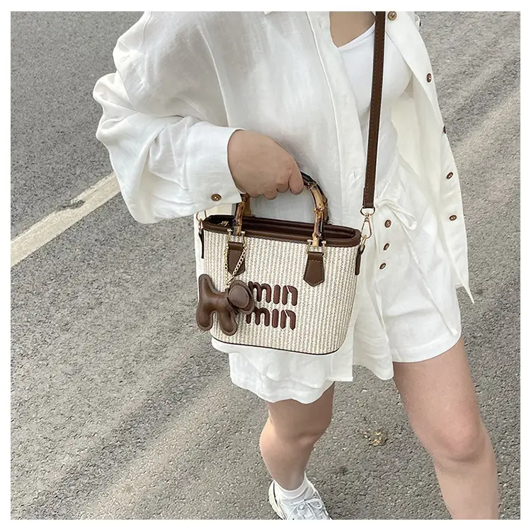 Women's Straw Bamboo Vegetable Basket Bag with Crossbody Strap — feature 17