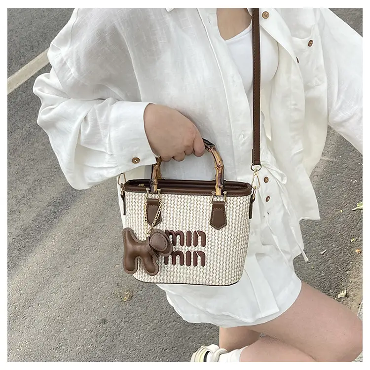 Women's Straw Bamboo Vegetable Basket Bag with Crossbody Strap — feature 18