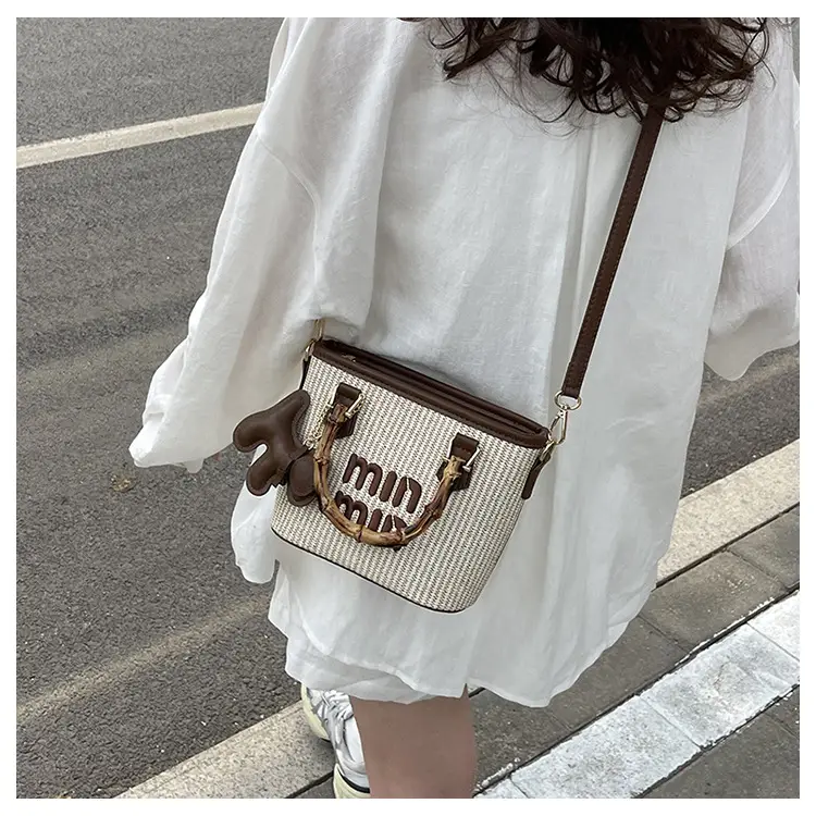 Women's Straw Bamboo Vegetable Basket Bag with Crossbody Strap — feature 21