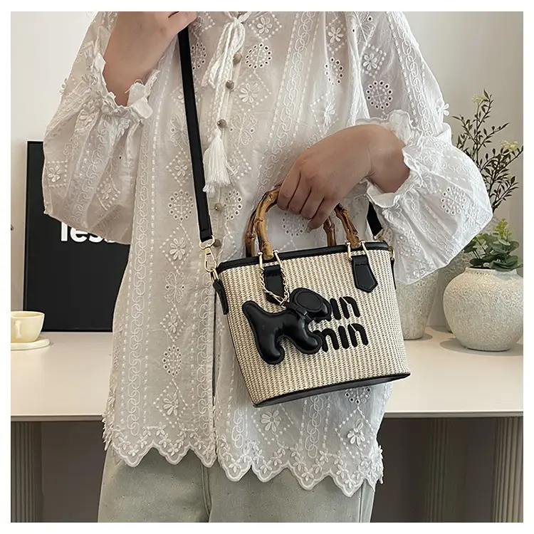 Women's Straw Bamboo Vegetable Basket Bag with Crossbody Strap — feature 24