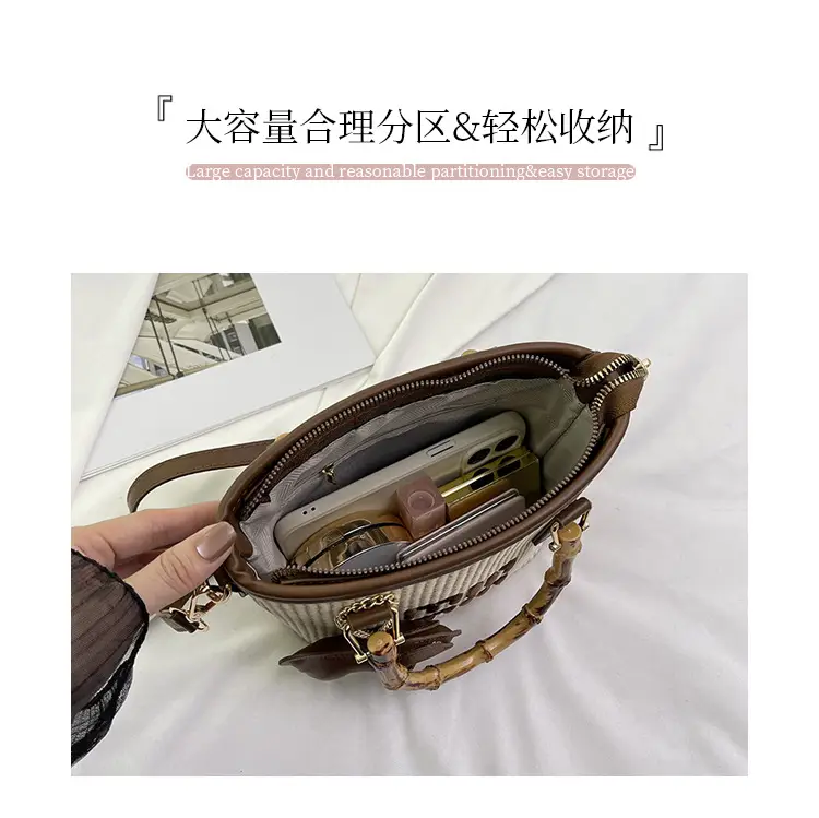 Women's Straw Bamboo Vegetable Basket Bag with Crossbody Strap — feature 5