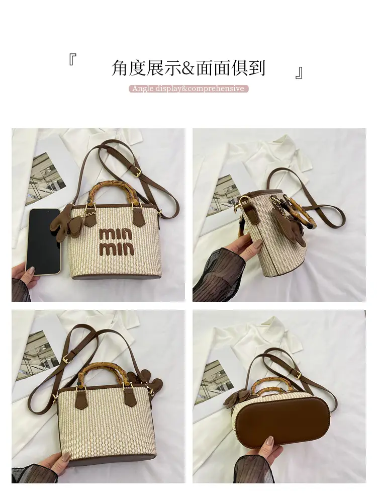 Women's Straw Bamboo Vegetable Basket Bag with Crossbody Strap — feature 6