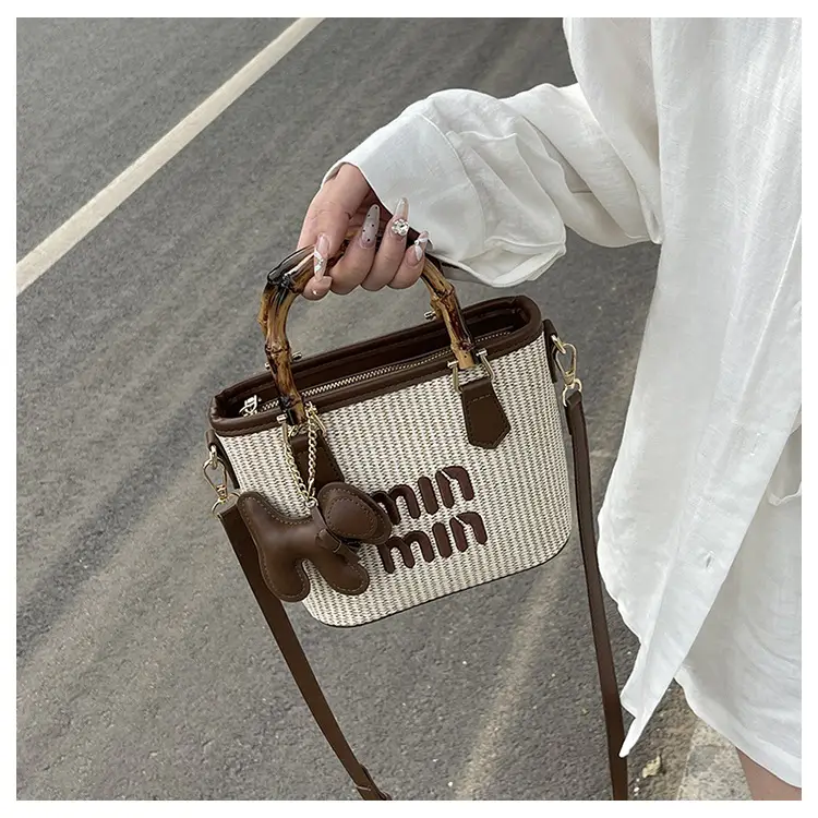 Women's Straw Bamboo Vegetable Basket Bag with Crossbody Strap — feature 8