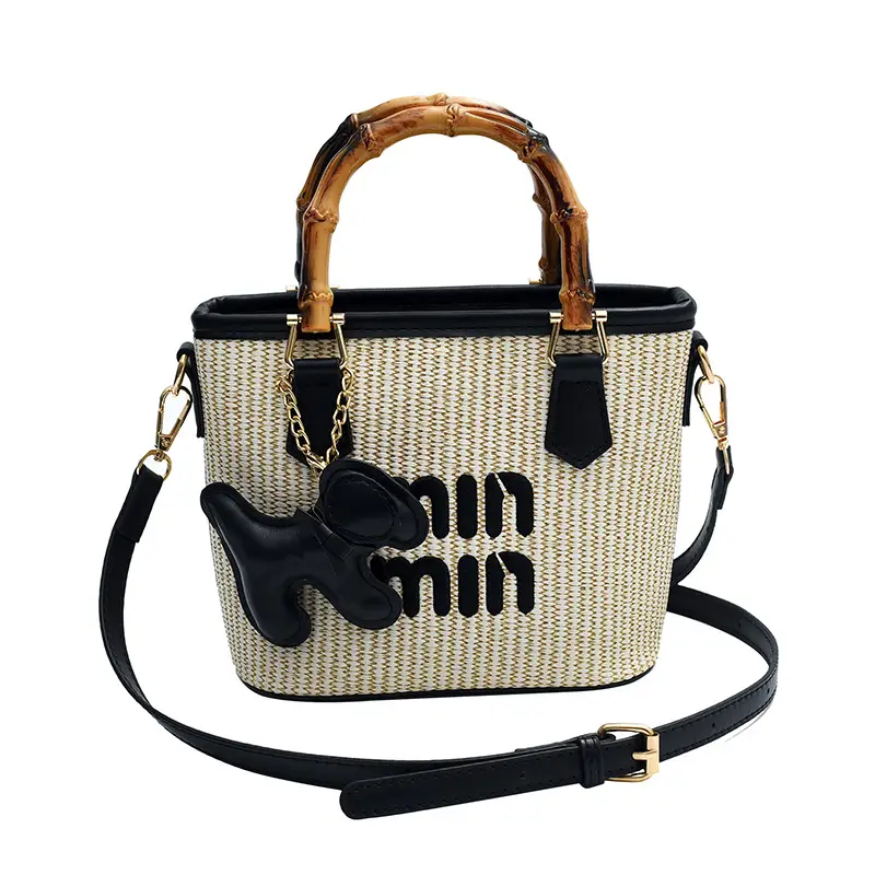 Women's Straw Bamboo Vegetable Basket Bag with Crossbody Strap - Image 3
