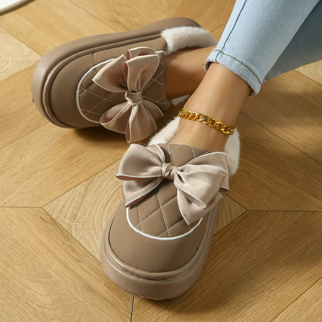 Bow-Knot Plush Cotton Slippers for Women, Autumn and Winter 2025 New Style, Indoor Home Use, Thick-Soled, Soft-Feel Cotton Slippers - Image 5