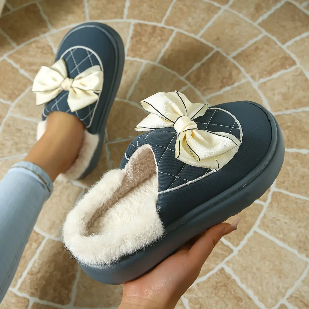 Bow-Knot Plush Cotton Slippers for Women, Autumn and Winter 2025 New Style, Indoor Home Use, Thick-Soled, Soft-Feel Cotton Slippers — feature 5
