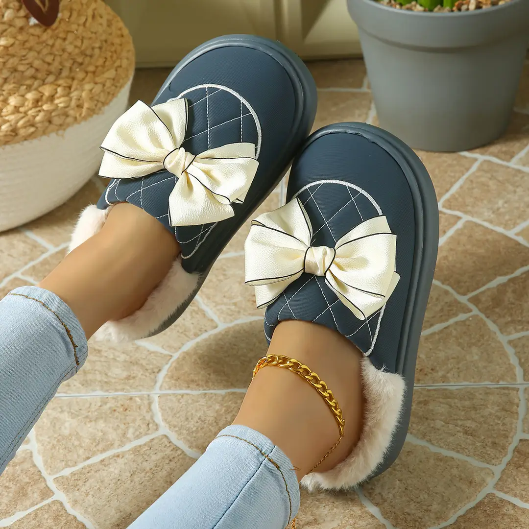 Bow-Knot Plush Cotton Slippers for Women, Autumn and Winter 2025 New Style, Indoor Home Use, Thick-Soled, Soft-Feel Cotton Slippers — feature 7