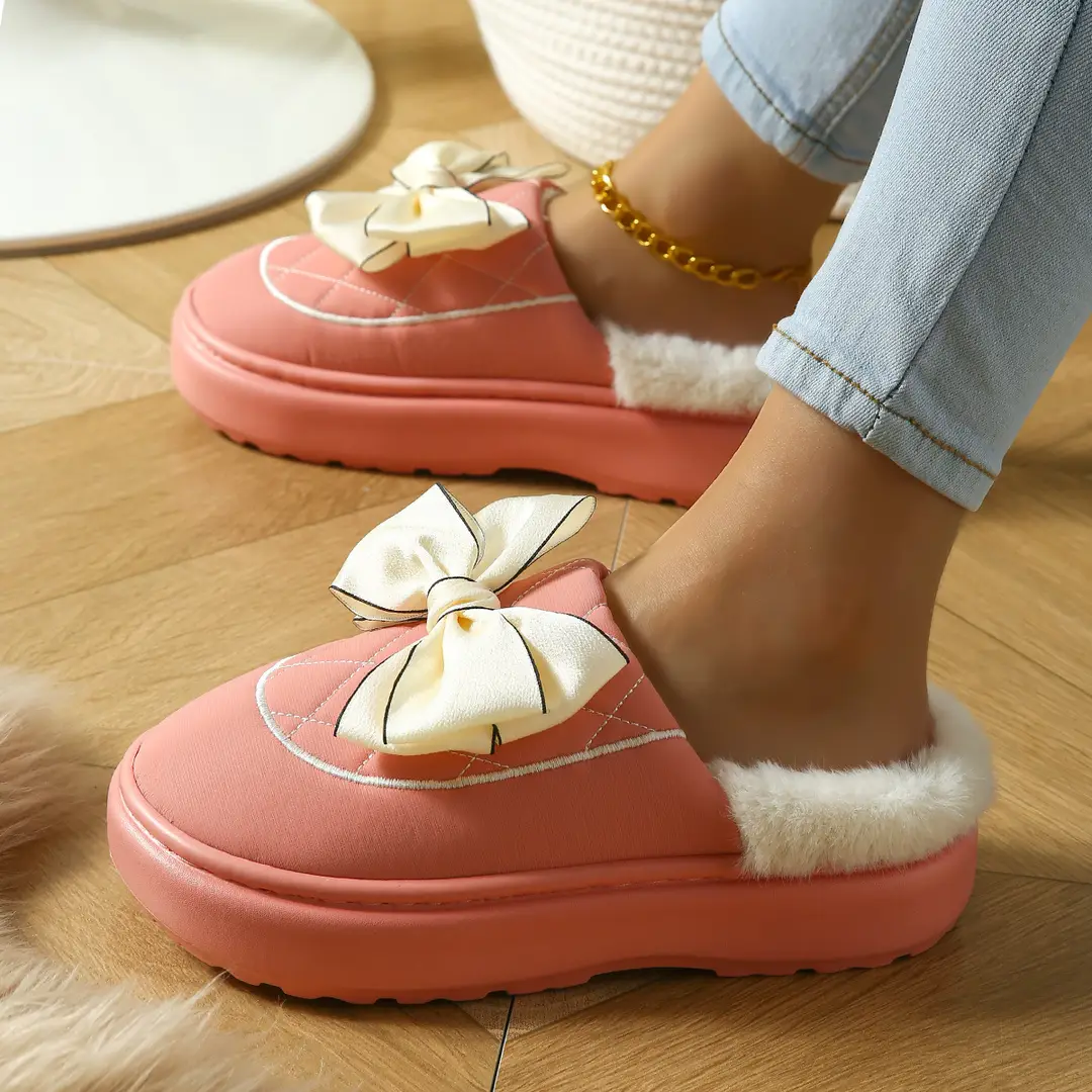 Bow-Knot Plush Cotton Slippers for Women, Autumn and Winter 2025 New Style, Indoor Home Use, Thick-Soled, Soft-Feel Cotton Slippers — feature 8
