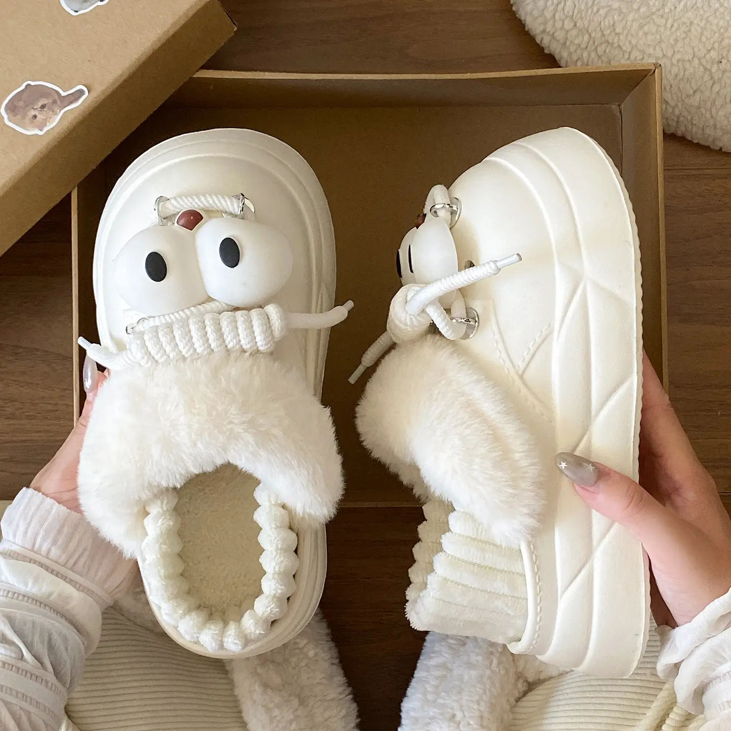 Women Cotton Baotou Hole Shoes Blue White Winter - Image 7