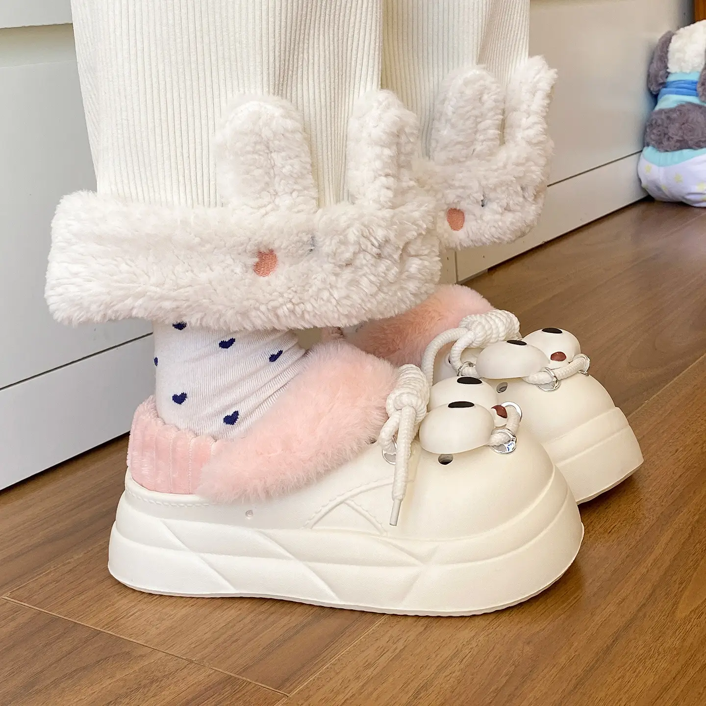 Women Cotton Baotou Hole Shoes Blue White Winter - Image 8