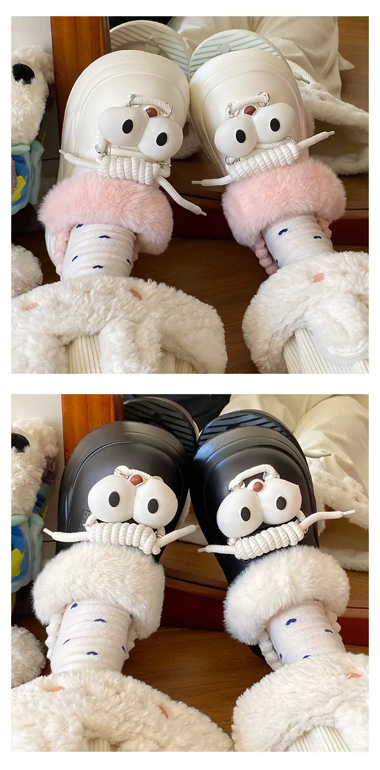 Women Cotton Baotou Hole Shoes Blue White Winter — feature 22