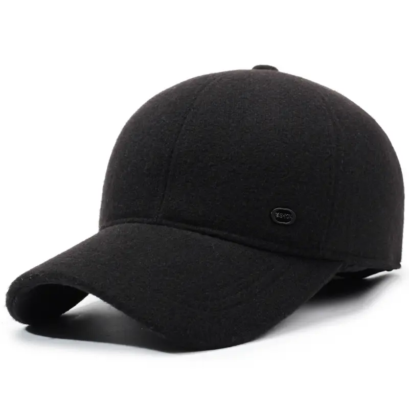 Men Woolen Baseball Cap Brown Warm Winter Hat