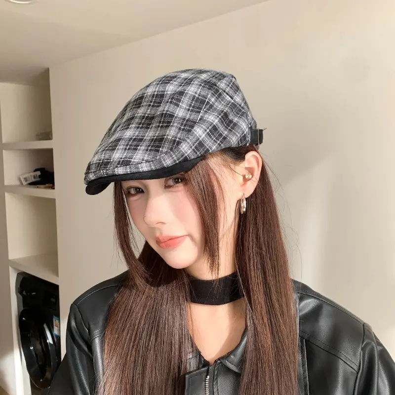 Women Wool Plaid Cap Autumn British Retro Hat — feature 4
