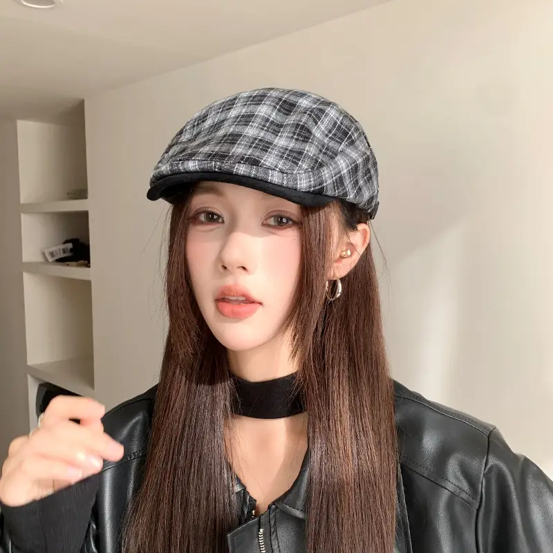 Women Wool Plaid Cap Autumn British Retro Hat — feature 5