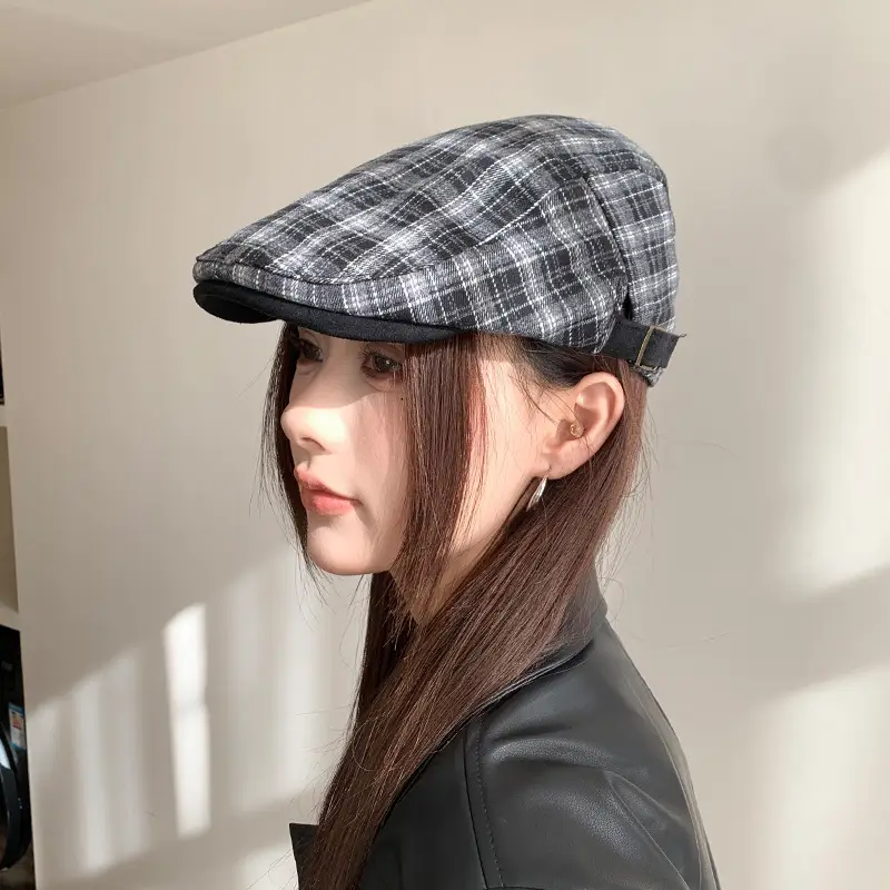 Women Wool Plaid Cap Autumn British Retro Hat — feature 6