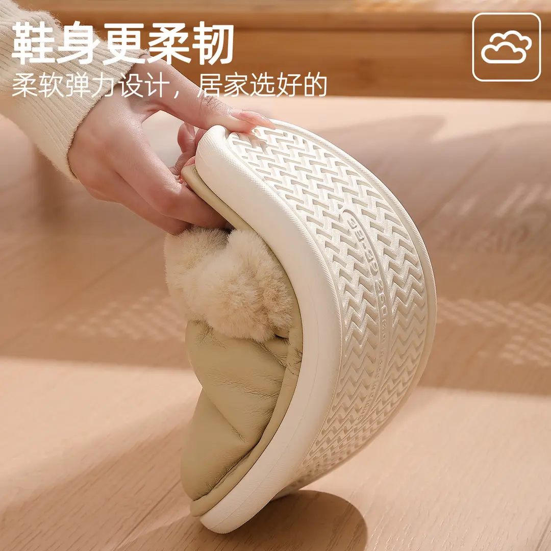 2025 Autumn and Winter New Bread Cotton Slippers for Women Indoor Plush Warm Thick-Soled Non-Slip Home Waterproof Men's Cotton Shoes - Image 7