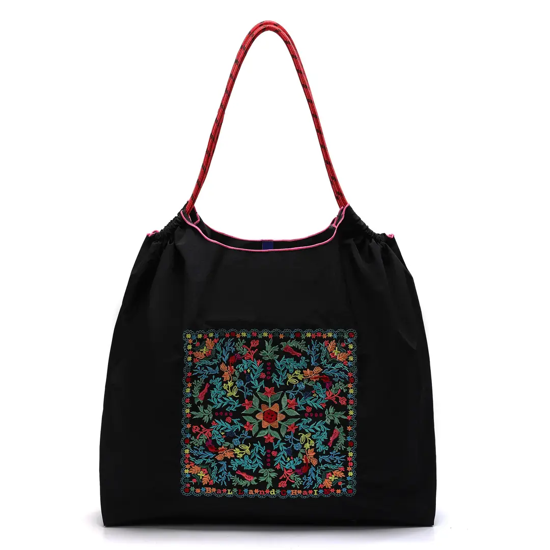 Yellow Embroidered Japanese Canvas Tote Bag for Women - Image 172