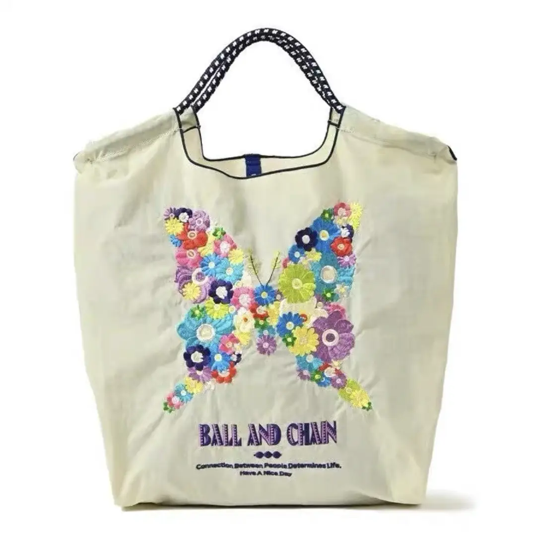 Yellow Embroidered Japanese Canvas Tote Bag for Women - Image 33