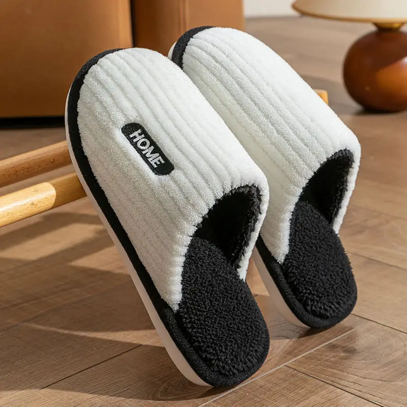 Thickened Cotton Slippers for Men, Winter Home Non-Slip, Silent, Non-Stinky Feet, Warm Soft-Soled Wool Slippers for the Elderly, Women's Slippers