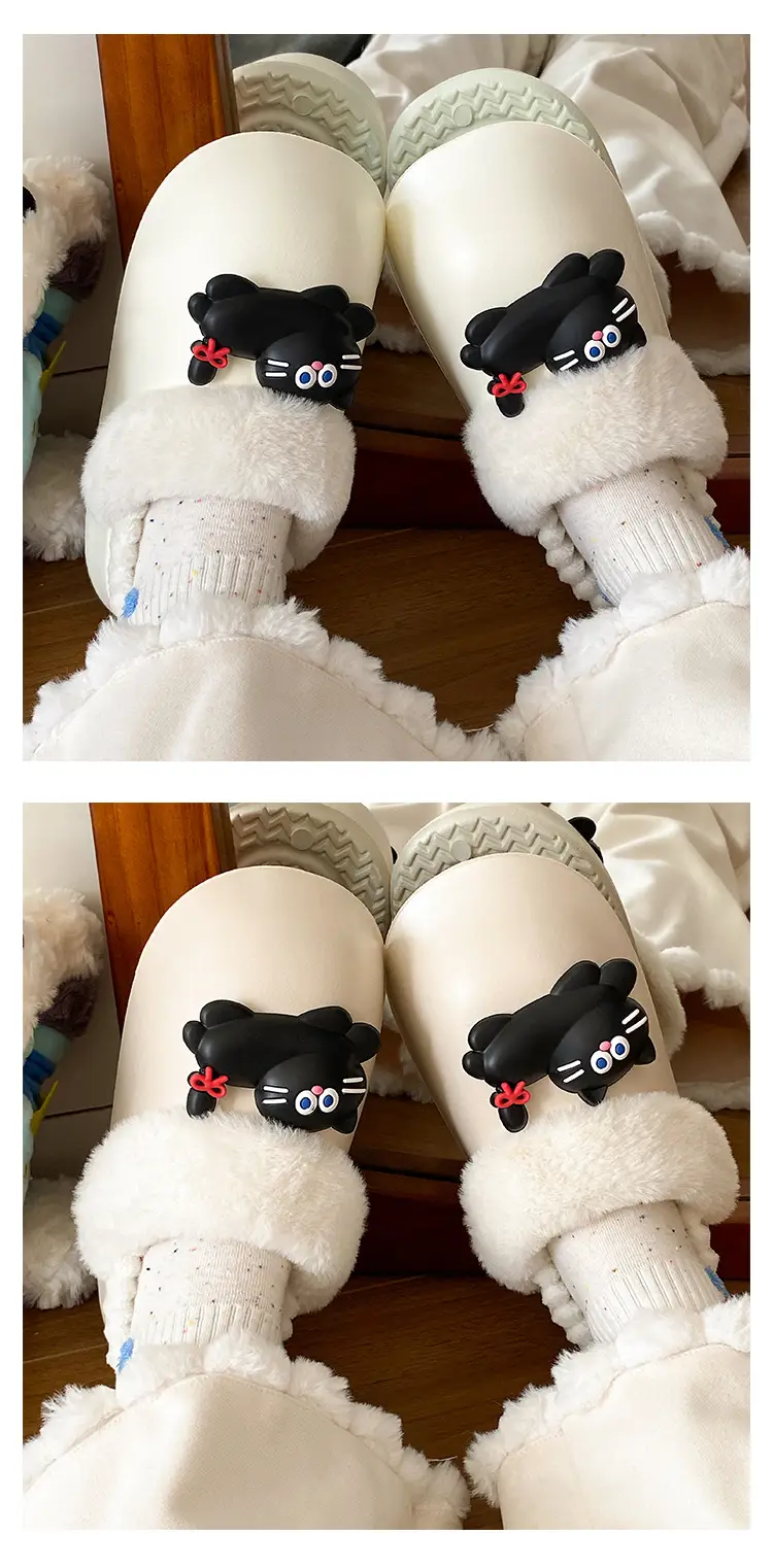 Women's Pink Faux Fur Cat Slippers Winter Warm Indoor — feature 12