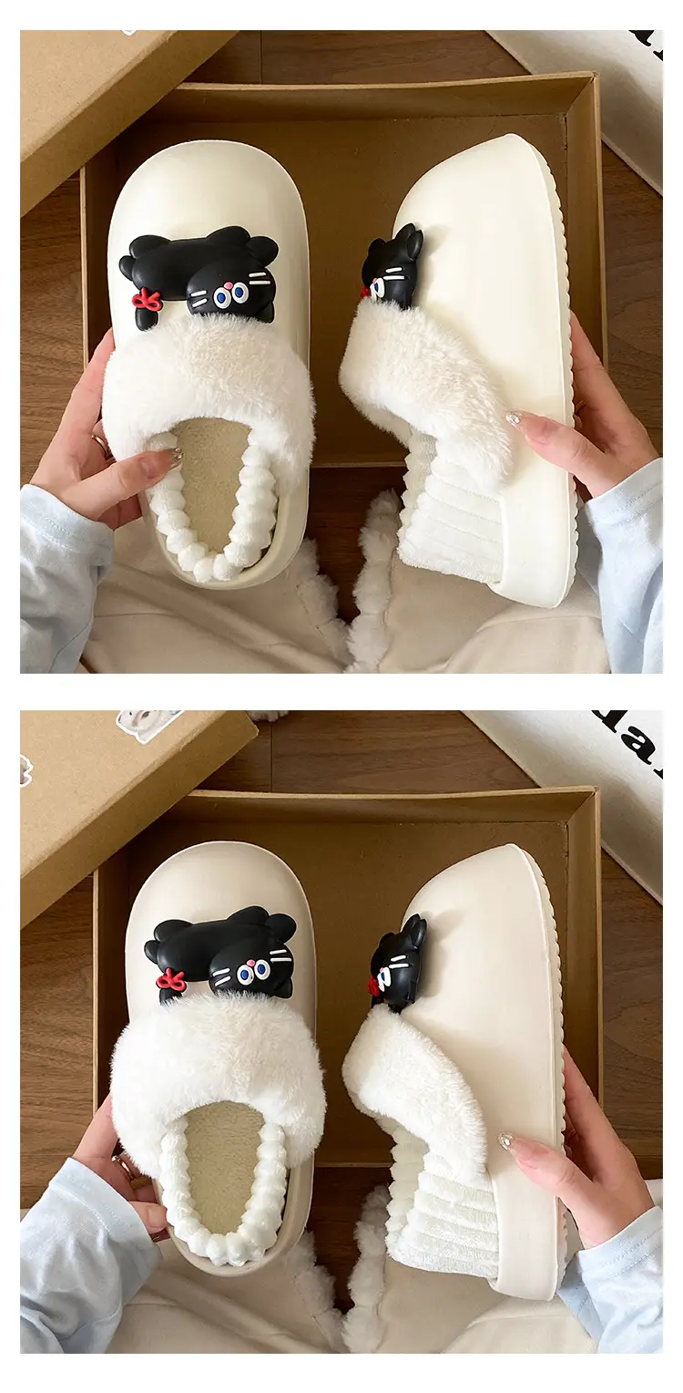 Women's Pink Faux Fur Cat Slippers Winter Warm Indoor — feature 15