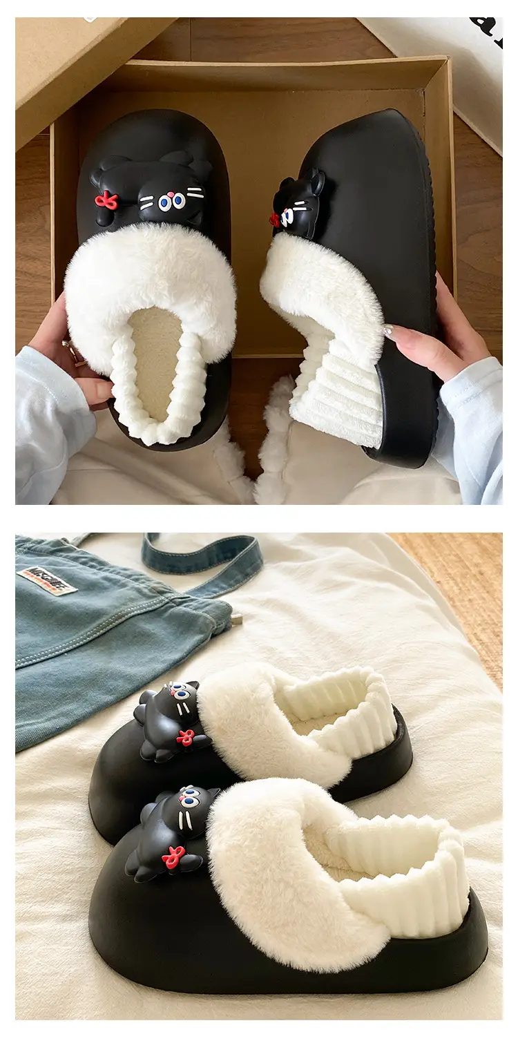 Women's Pink Faux Fur Cat Slippers Winter Warm Indoor — feature 16